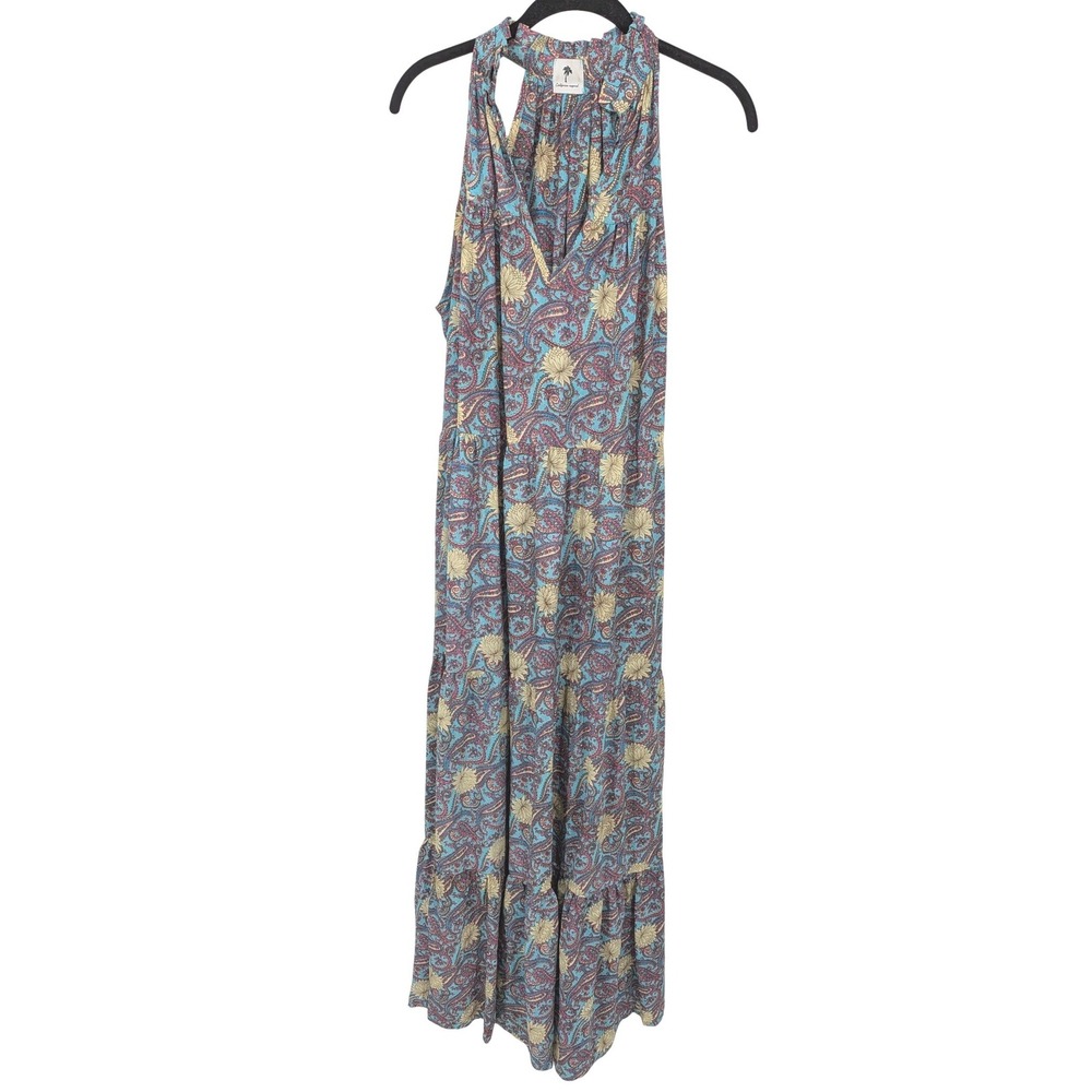 Karma Highway Maxi Dress Womens One Size Blue Paisley Floral Halter Tiered Silky - Picture 1 of 9